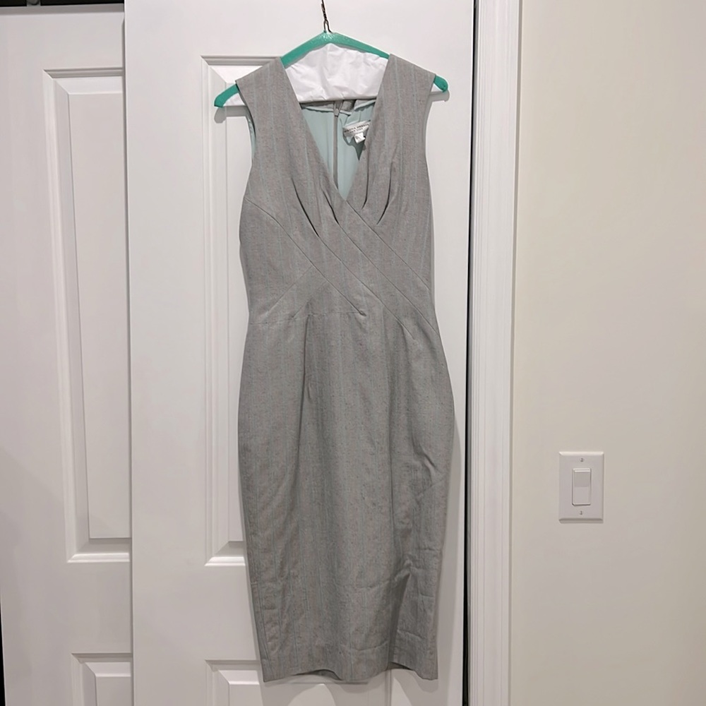 Carolina Herrera Grey sleeveless dress with blue pinstripes